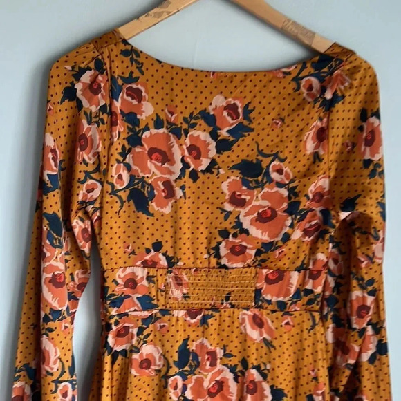 NEW Free People Morning Light Golden Yellow Print Long Sleeve Mini Dress - Picture 9 of 13